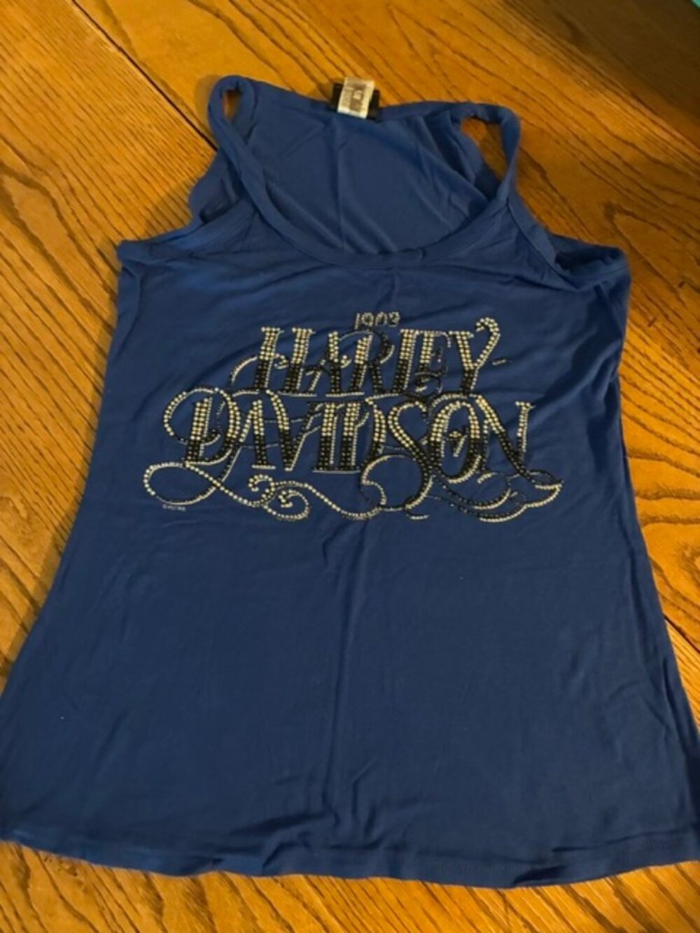 Harley Davidson Women’s Med blue sparkly halter top, like new